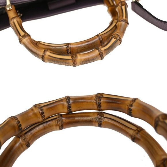 GUCCI Logos Bamboo Shopper 2Way Hand Shoulder Bag Purple Gold Italy 76FB780 - Picture 8 of 14